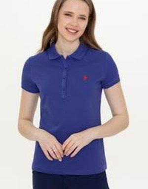 Kadın Mavi Polo Yaka Basic T-Shirt