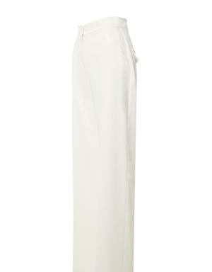 Ecru Wide Leg Trousers with Flap Pockets on the Back