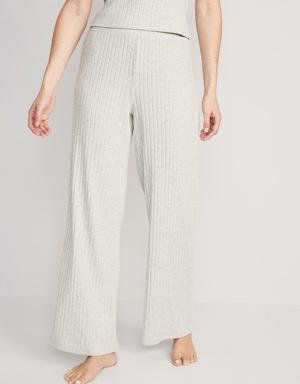 High-Waisted Rib-Knit Wide-Leg Pajama Pants for Women gray