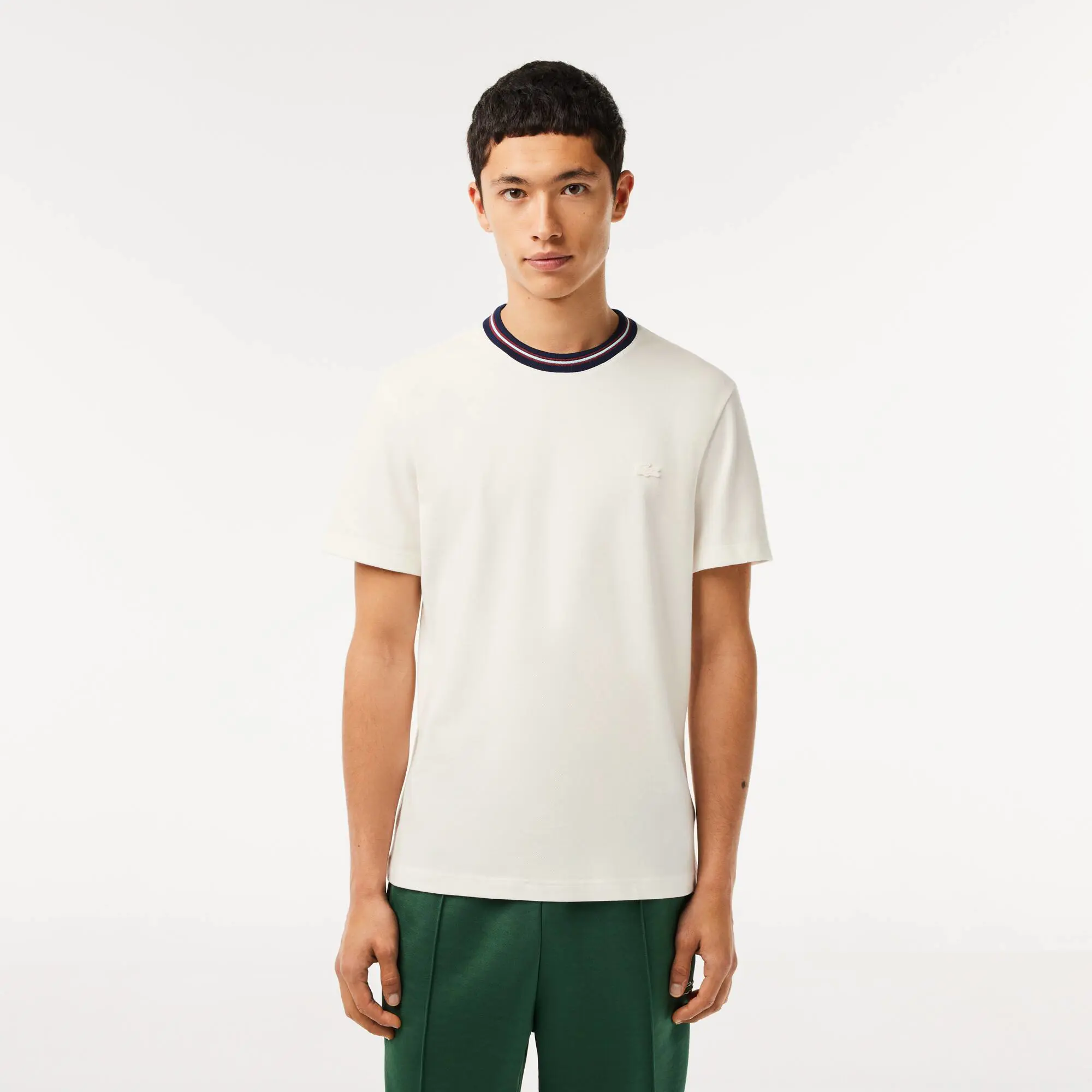 Lacoste Stripe Collar Stretch Piqué T-shirt. 1