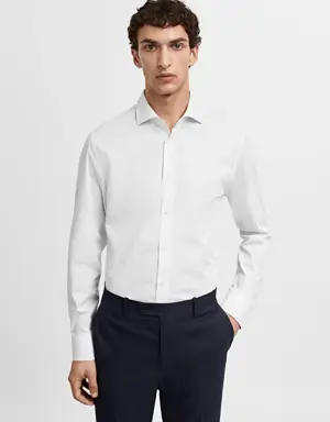 Slim-fit micro-print twill suit shirt