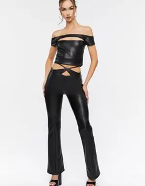 Forever 21 Faux Leather Crisscross Cutout Pants Black