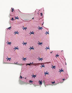 Printed Flutter-Sleeve Pajama Shorts Set for Girls green