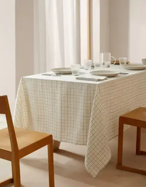 Cotton and linen tablecloth with checkered print