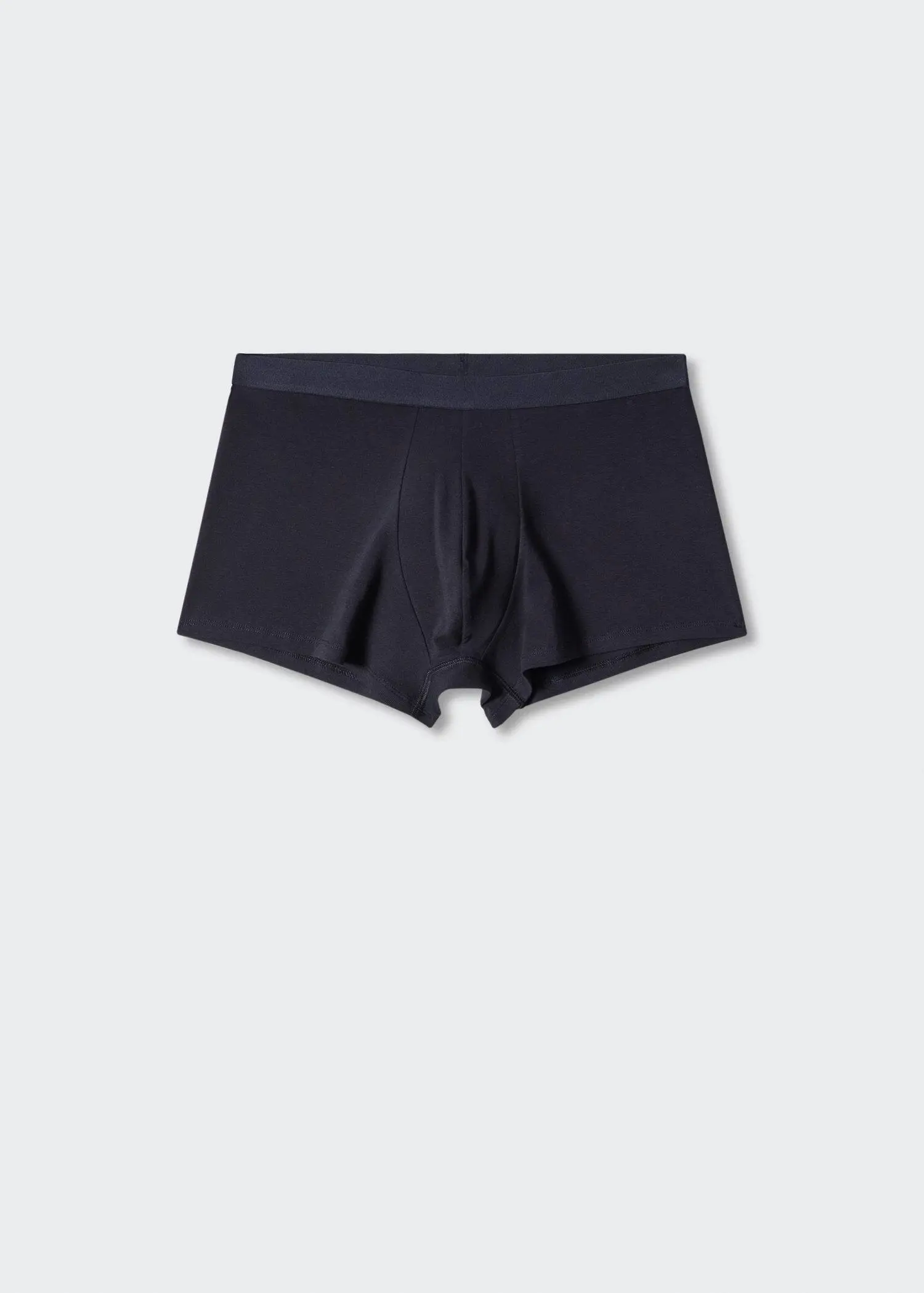Mango 3-pack cotton boxers. a pair of black boxers are on a white surface. 