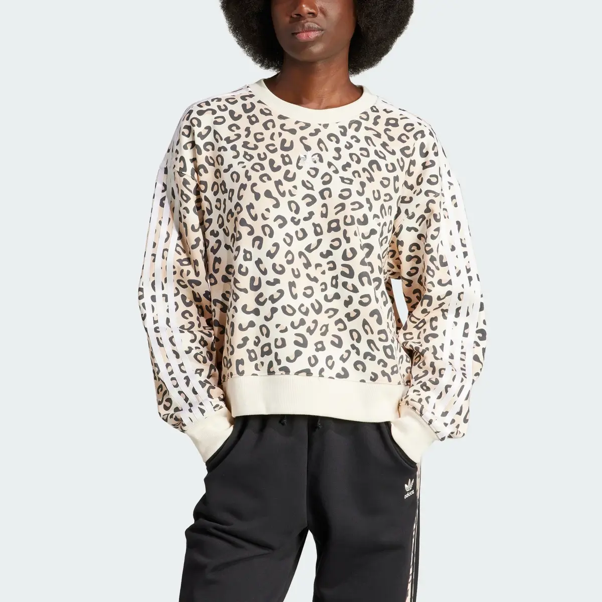 Adidas Originals Leopard Luxe Trefoil Crew Sweatshirt. 1