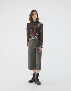 Checked Umber Cropped Pant
