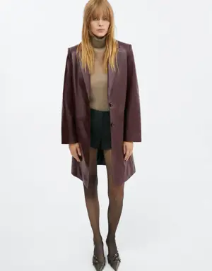 Leather coat with lapels