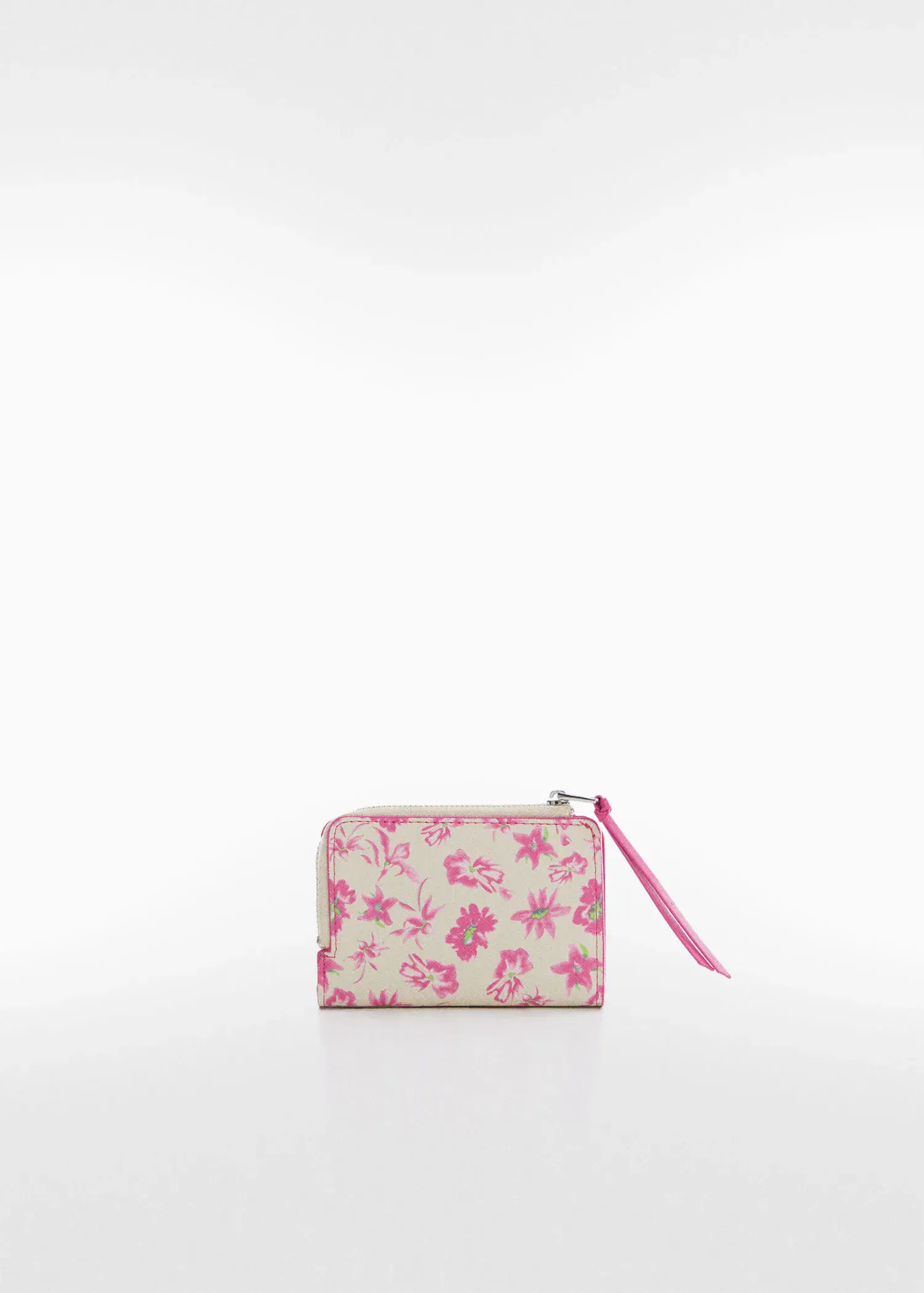 Mango Small floral sapphiano wallet. a white and pink purse sitting on top of a white table. 