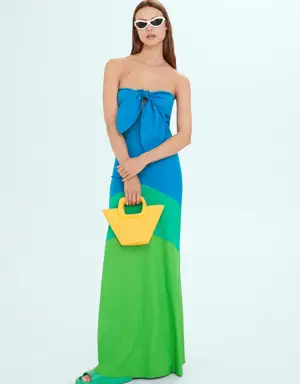 Multi-coloured dress with knot neckline