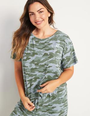 Sunday Sleep Ultra-Soft Loose Camo Logo Crop T-Shirt for Women green