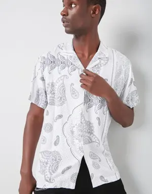 Forever 21 Paisley Print Button Front Shirt White/Black