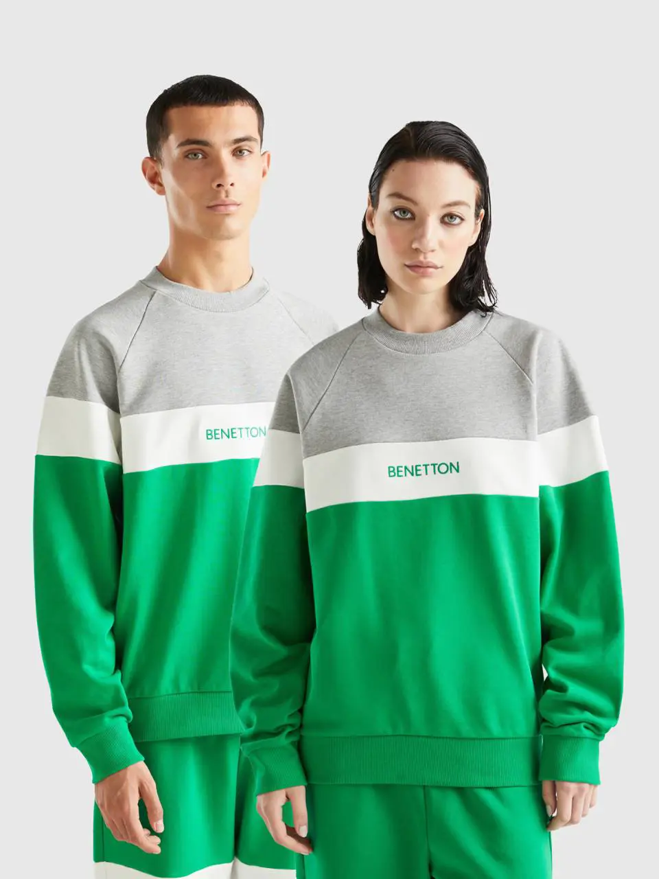 Benetton green and light gray sweatshirt. 1