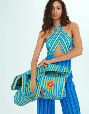 Multi-coloured striped maxi bag