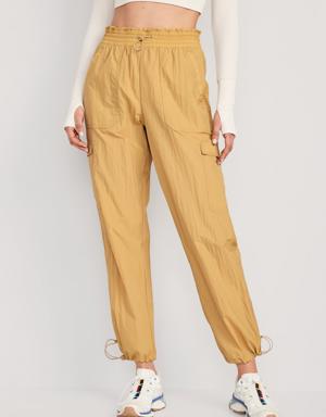 High-Waisted Parachute Cargo Jogger Ankle Pants for Women yellow