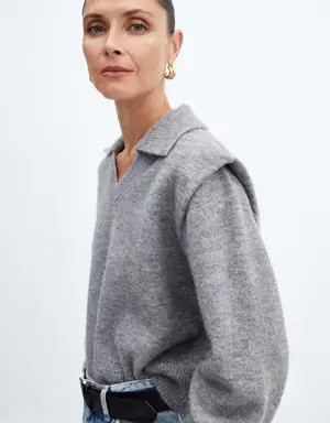 Polo-neck sweater with shoulder pads 