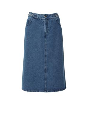 Midi Length Denim Skirt With Metal Joining Accessories