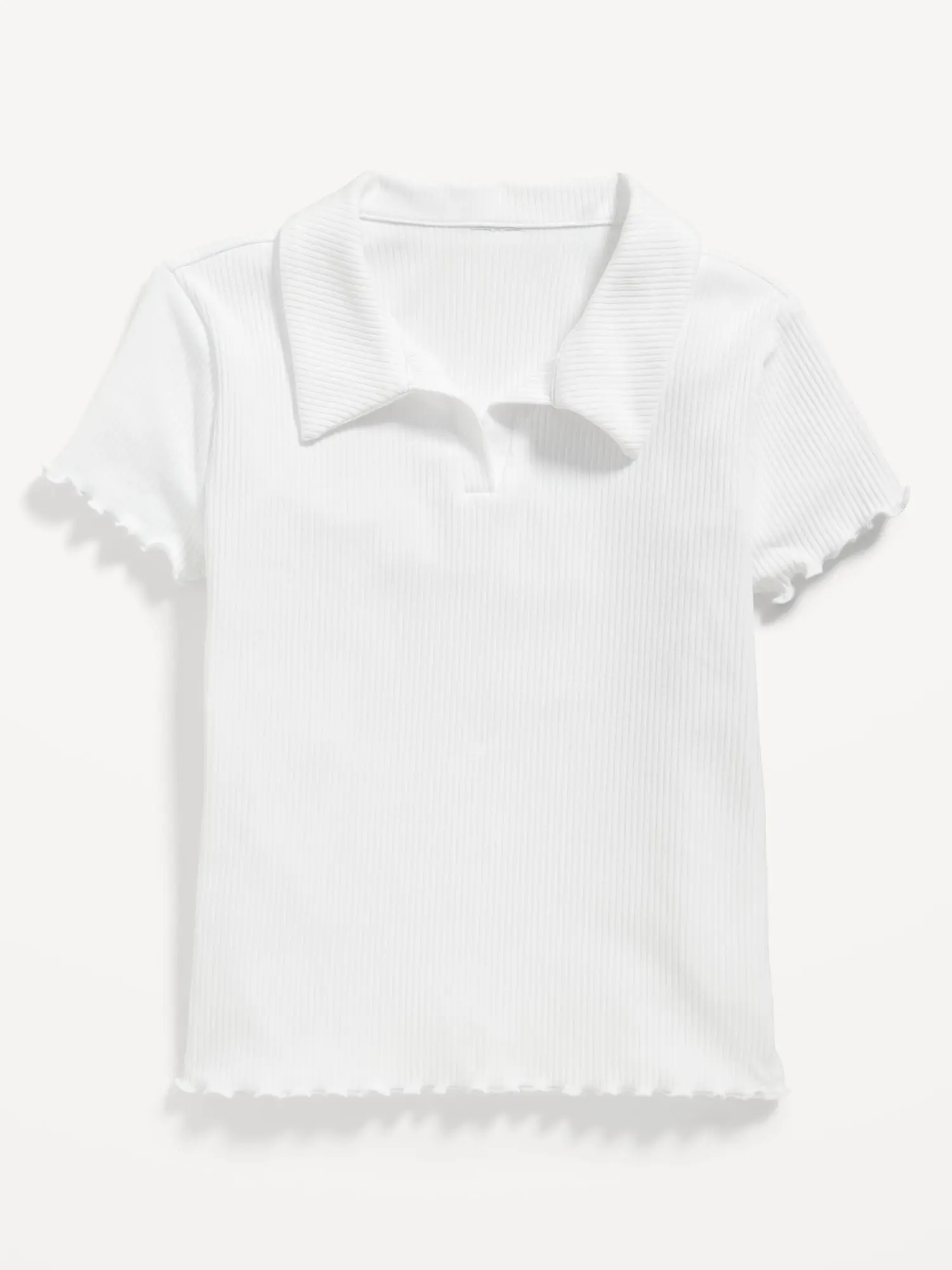 Old Navy Rib-Knit Lettuce-Edge Collared Top for Girls white. 1