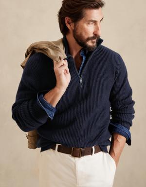 Anzio Merino-Cashmere Half-Zip Sweater blue