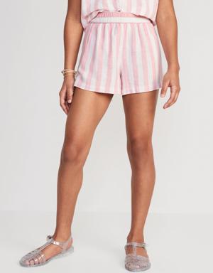 High-Waisted Linen-Blend Striped Shorts for Girls pink