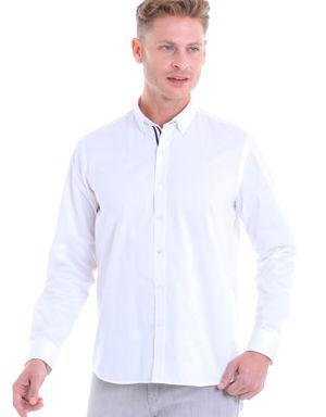 Beyaz Comfort Fit Uzun Kol %100Pamuk Düz Saten Klasik Gömlek