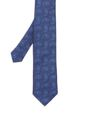 Mavi Modern Şal Desenli İpek Kravat