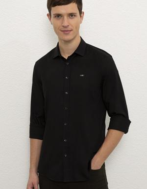 Erkek Siyah Basic Gömlek Uzunkol