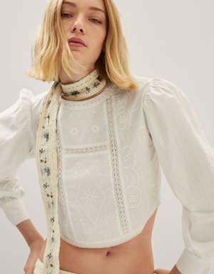 Embroidered puff-sleeve blouse