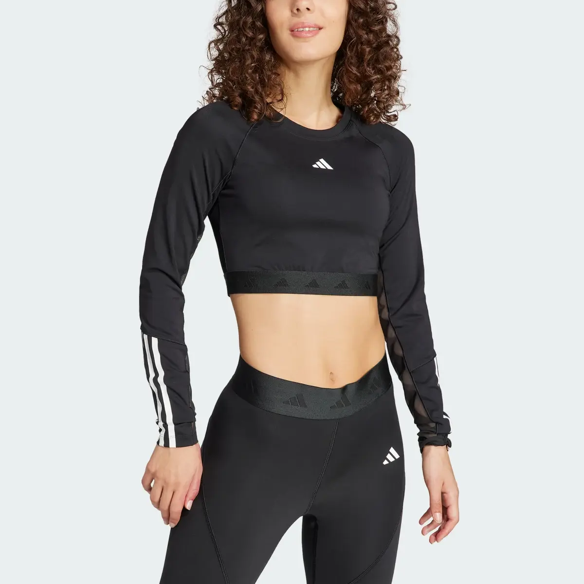 Adidas Hyperglam Training Cropped Long Sleeve Tee. 1