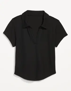 UltraLite Rib-Knit Cropped Polo Shirt for Women black