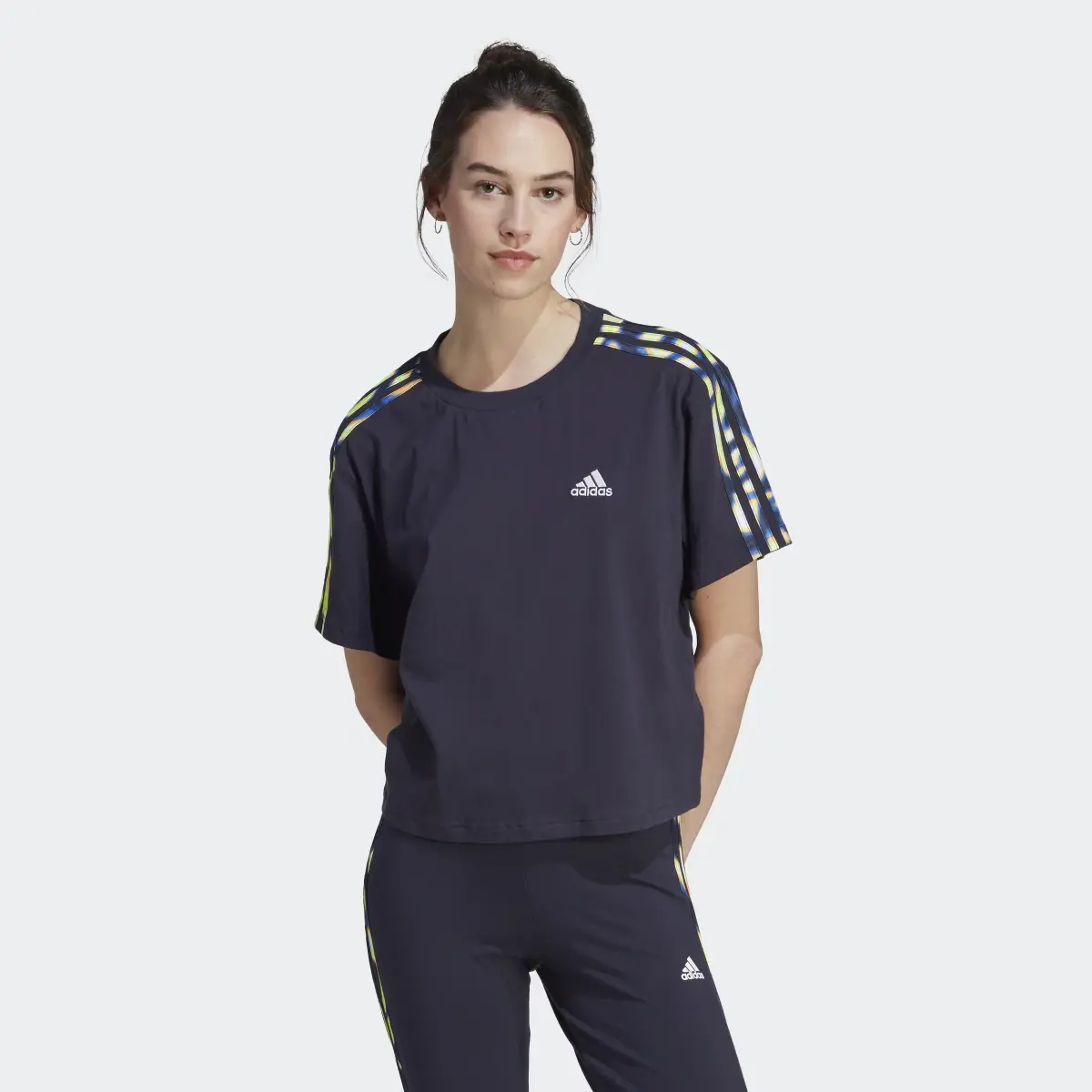 Adidas Vibrant Print 3-Stripes Cotton Crop Tee. 2