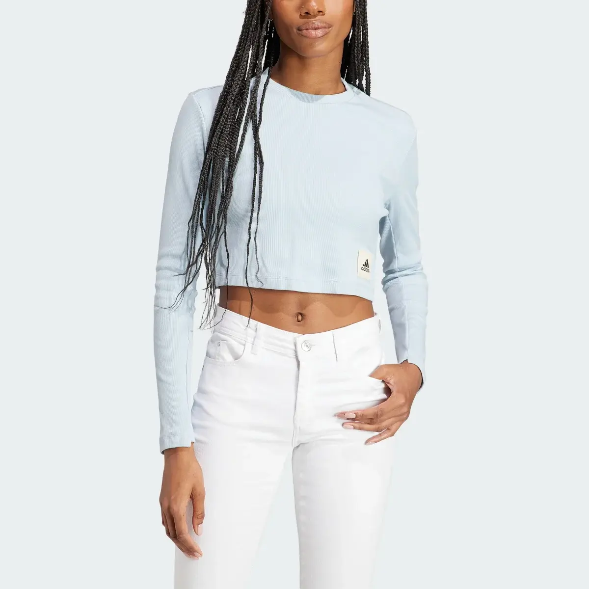 Adidas Lounge Ribbed Crop Long Sleeve Tee. 1