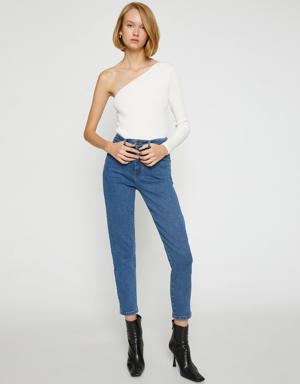 Yüksek Bel Kot Pantolon Yüksek Bel Hafif Dar Paça - Mom Slim Jean