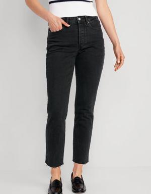 High-Waisted Button-Fly O.G. Straight Cut-Off Black Jeans for Women black