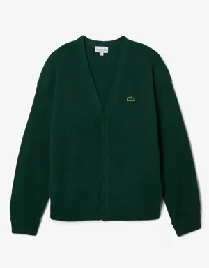 Men's Lacoste Relaxed Fit Tone-on-Tone Buttons Wool Cardigan