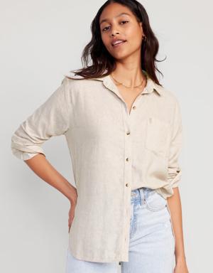 Linen-Blend Boyfriend Shirt for Women beige