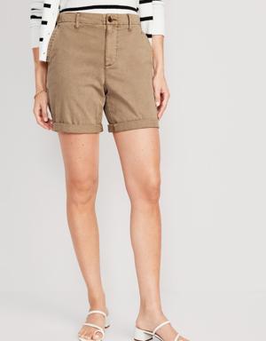 High-Waisted OGC Pull-On Chino Shorts for Women -- 7-inch inseam beige