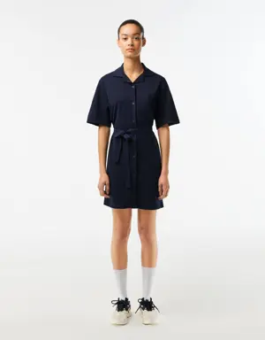 Women’s Lacoste Linen/Cotton Blend Belted Button Dress