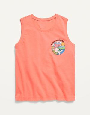Soft-Washed Graphic Sleeveless T-Shirt for Girls pink
