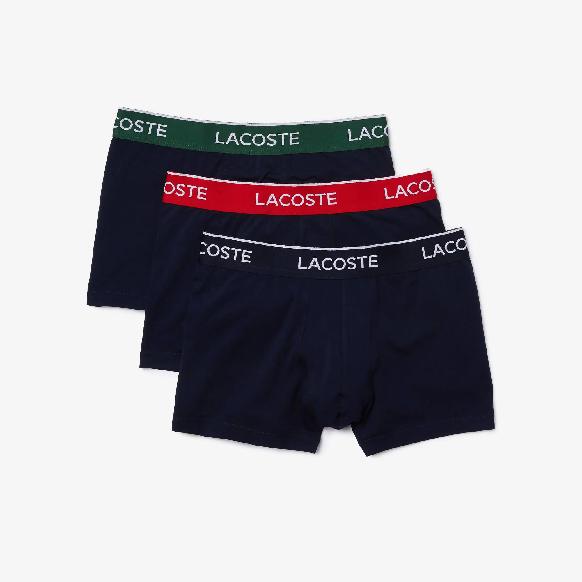 Lacoste Pack de 3 cuecas tipo boxers justos casuais em azul-marinho com cós em contraste. 2