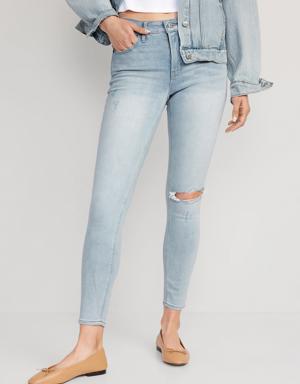 High-Waisted Rockstar Super Skinny Ripped Jeans for Women blue