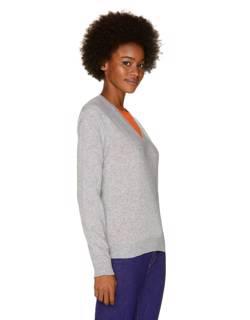 Light gray V-neck sweater in pure Merino wool