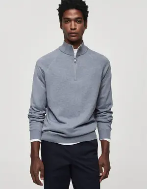 Cotton sweater with neck zip