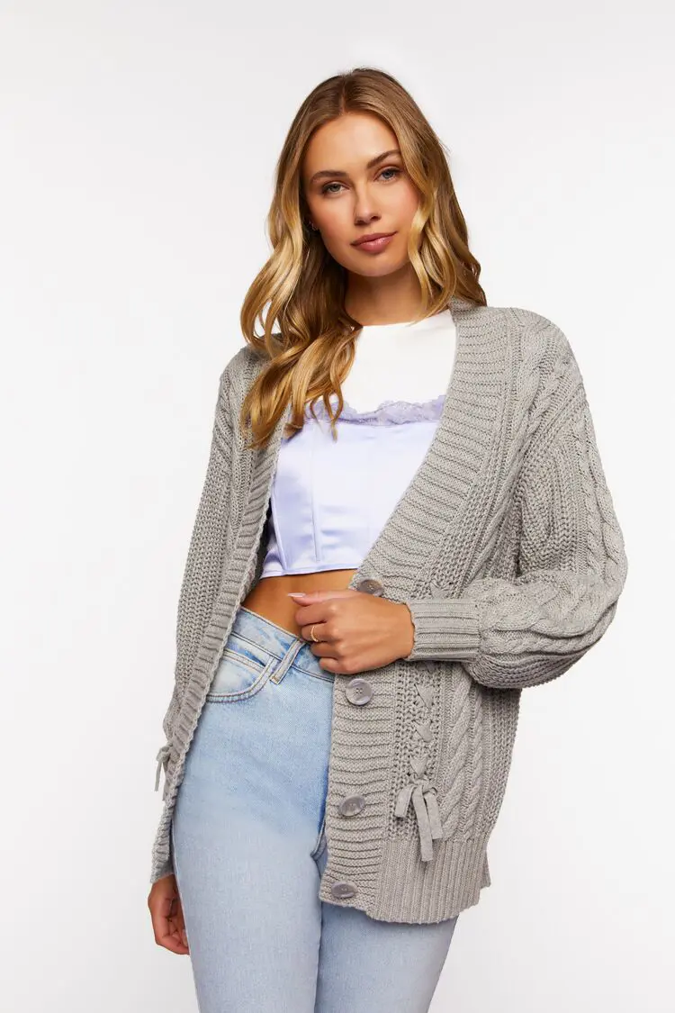 Forever 21 Forever 21 Cable Knit Cardigan Sweater Heather Grey. 1