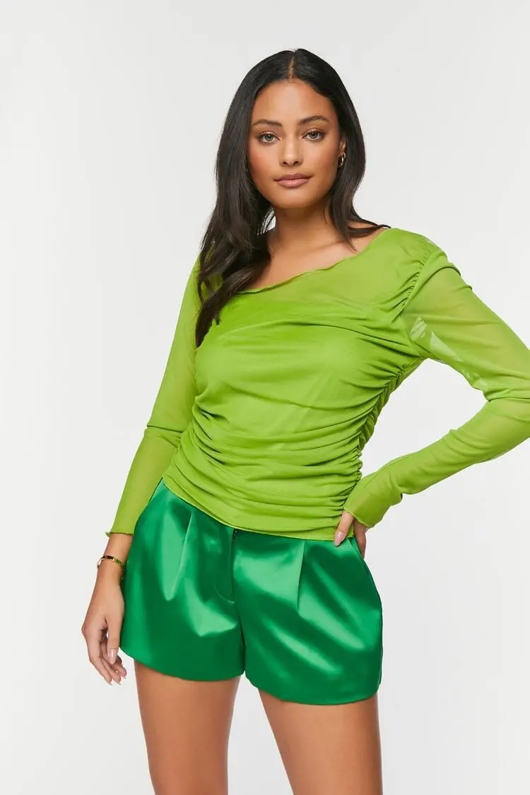 Forever 21 Forever 21 Satin High Rise Trouser Shorts Green. 1