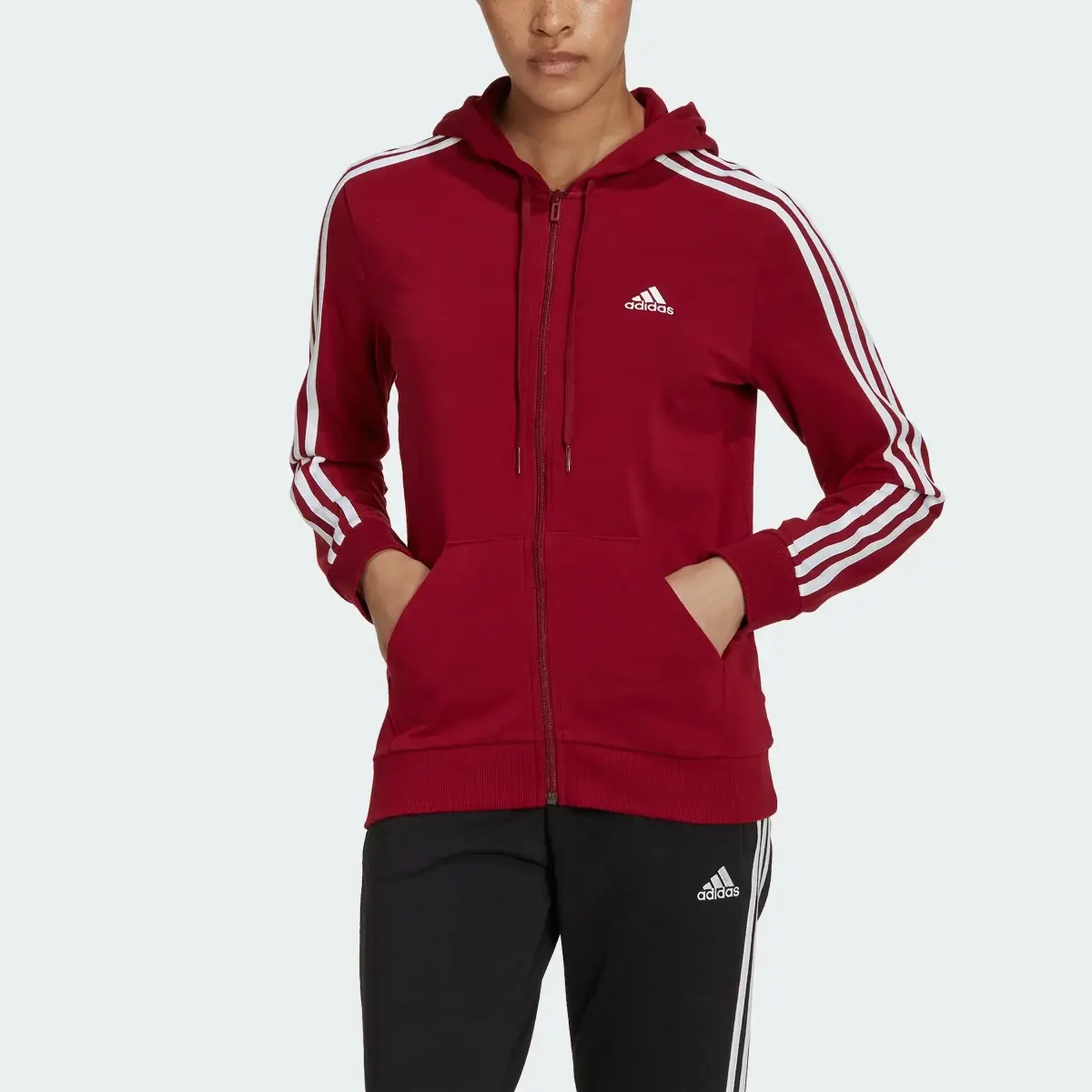 Adidas Essentials Single Jersey 3-Stripes Full-Zip Kapüşonlu Üst. 1