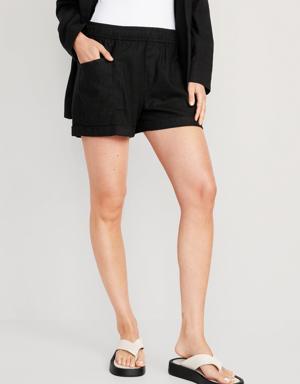 High-Waisted Linen-Blend Utility Shorts for Women -- 3.5-inch inseam black
