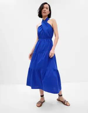Halter Tiered Maxi Dress blue