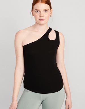 UltraLite All-Day One-Shoulder Cutout Tank Top for Women black