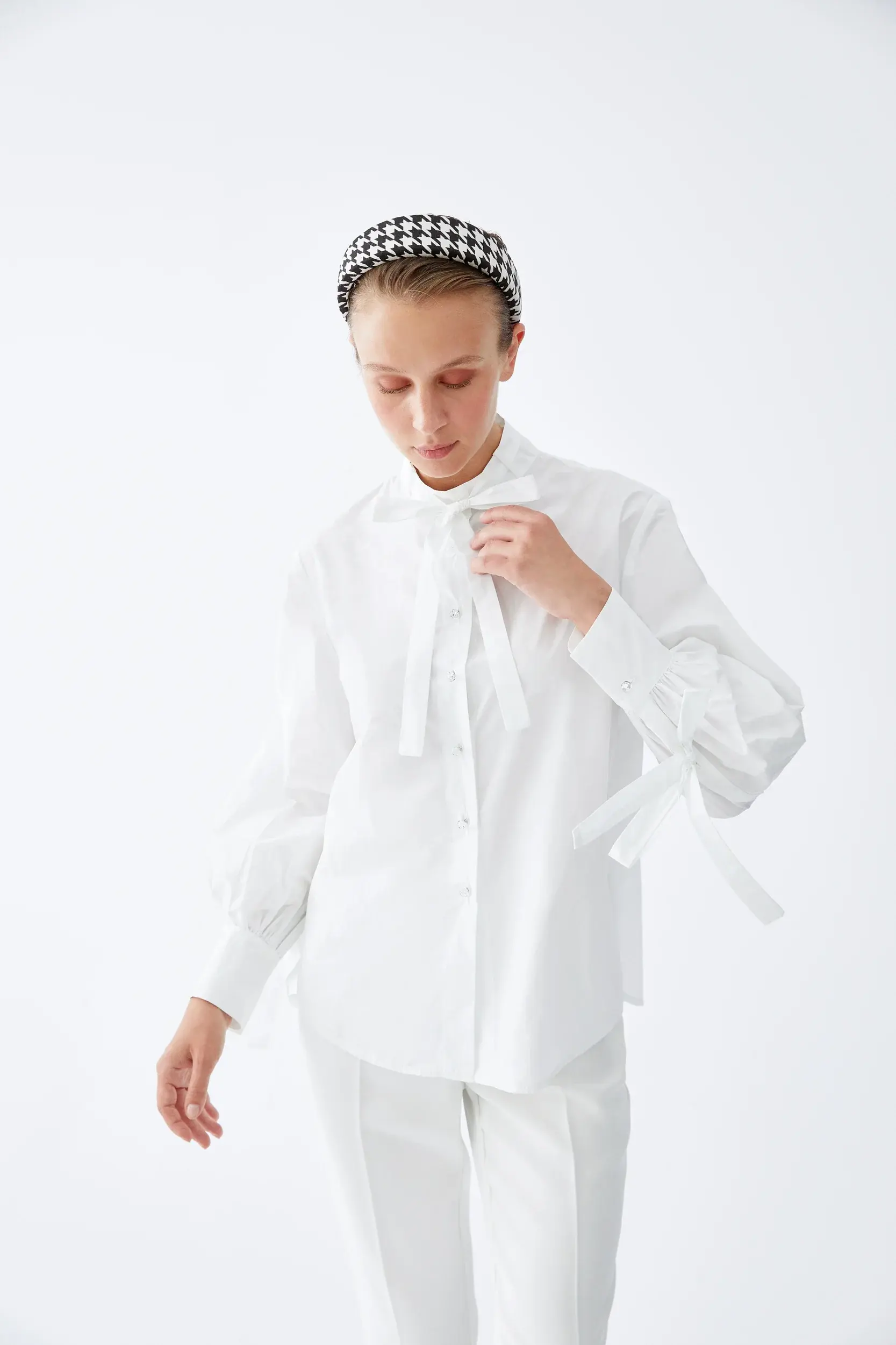 Roman Long Sleeve Shirt with Tie - 4 / WHITE. 1